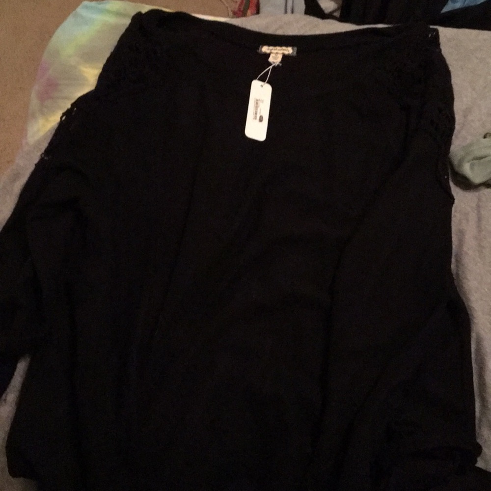 Black sweater with lace shoulders